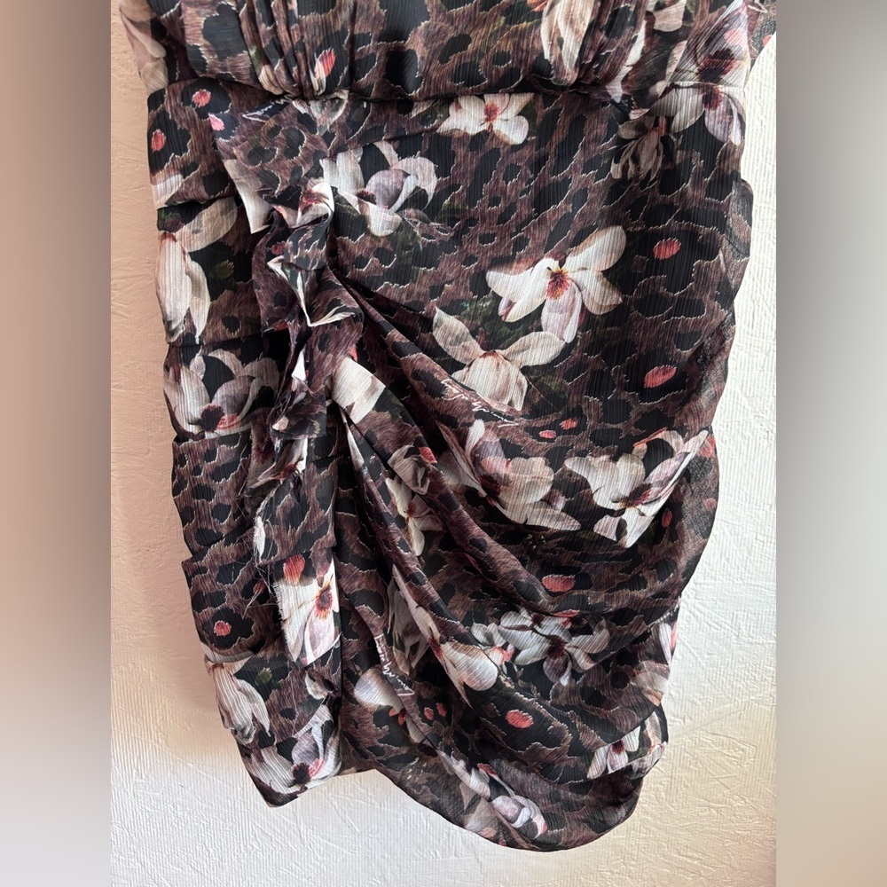 All Saints Floral Leopard Print Ruffle Ruched Hali Alessandra Mini Dress - Picture 11 of 17
